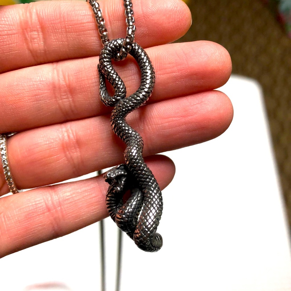 Coiled Snake Pewter Colored Necklace